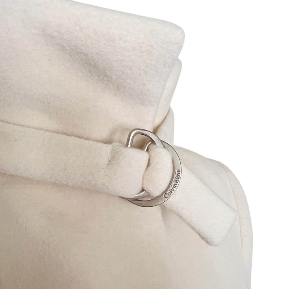 CALVIN KLEIN Wool Blend Trench Coat Buckle Waits and neck Cream Sz 2 - Picture 9 of 16